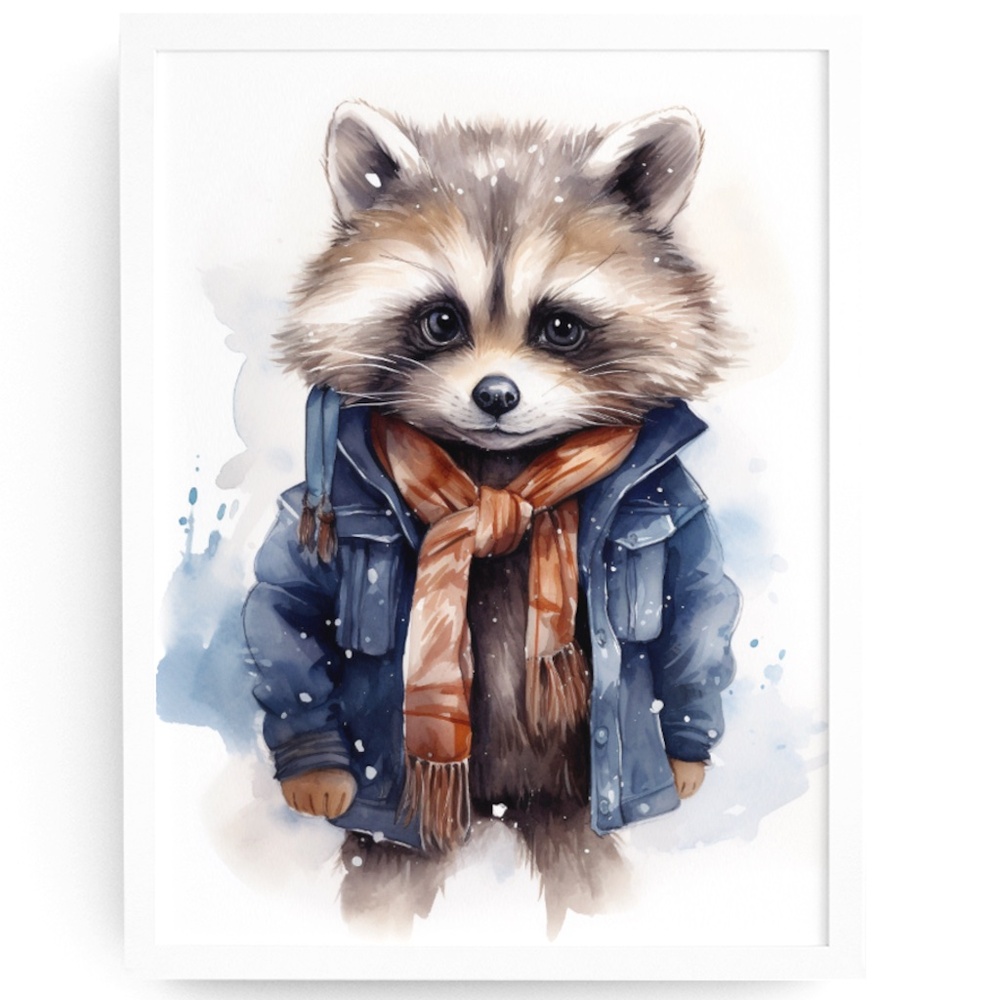Watercolor Raccoon Wall Art Illustration Print Poster Card Unframed